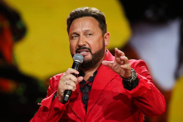 SOCHI, RUSSIA - AUGUST 25, 2021: Guest singer Stas Mikhailov performs in a gala concert on the closing day of the 2021 New Wave Song Contest, an international competition for young pop music performers. Eleven singers representing nine countries took part in the contest, which ran from 19 to 25 August. Vyacheslav Prokofyev TASS  TS10DC8D