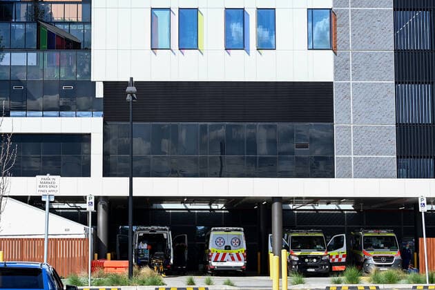 NSW CORONAVIRUS COVID19, NSW Ambulances park in the receiving bay for the Emergency Department at the Blacktown Hospital in Sydney, Thursday, August 26, 2021. NSW has extended its current lockdown in Greater Sydney until at least September 30, and has introduced new rules targeting the LGA?s of concern. ( NO ARCHIVING, EDITORIAL USE ONLY, NO USE IN BOOKS WITHOUT CONSENT SYDNEY NSW AUSTRALIA  Copyright: xBIANCAxDExMARCHIx 20210826001569833410