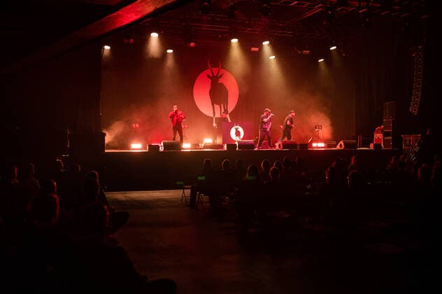 Concert of the Antilopen Gang in the Berlin Columbiahalle With a sold out concert of the Antilopen Gang the Berlin Columbiahalle celebrated its reopening 300 spectators were allowed to take a seat in the seated hall, all in compliance with the current, pandemic-related hygiene rules , Berlin Berlin Germany Neukölln