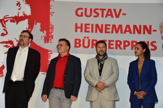 Gustav Heinemann Citizens Prize 2021 Elias Dray, Peter Conrad, Ender Cetin, Sawsan Chebli Presentation of the Gustav Heinemann Citizens Prize in the Atrium of the Willy Brandt Haus in Berlin on 26 08 2021 Photopress Mueller