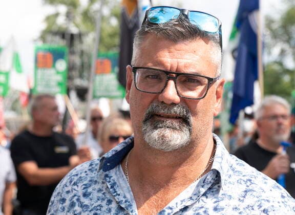 August 26, 2021, QUEBEC, PQ, Canada: SCFP president Patrick Gloutney during a demonstration against Bill 59 on health and security for workers, at the provincial legislature in Quebec City, Thursday, Aug. 26, 2021. QUEBEC Canada  - ZUMAc35_ 20210826_zaf_c35_022 Copyright: xJacquesxBoissinotx