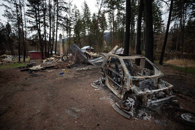 August 26, 2021, MONTE LAKE, BC, Canada: The remains of a vehicle and a home that were destroyed by the White Rock Lake wildfire earlier this month are seen in Monte Lake, B.C., on Thursday, August 26, 2021. MONTE LAKE Canada  - ZUMAc35_ 20210826_zaf_c35_044 Copyright: xDarrylxDyckx
