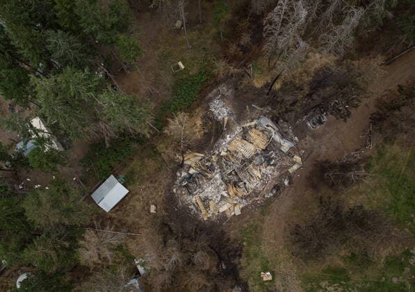 August 26, 2021, MONTE LAKE, BC, Canada: The remains of a home destroyed by the White Rock Lake wildfire earlier this month is seen on a property in Monte Lake, B.C., on Thursday, August 26, 2021. MONTE LAKE Canada  - ZUMAc35_ 20210826_zaf_c35_049 Copyright: xDarrylxDyckx