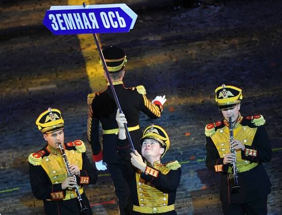 Russia Military Music Festival Rehearsal 6634278 26.08.2021 Members of the Central Military Band of the Russian Defence Ministry perform during a rehearsal for the Spasskaya Tower International Military Music Festival in Red Square in Moscow, Russia. Vladimir Pesnya Sputnik Moscow Russia  Copyright: xVladimirxPesnyax