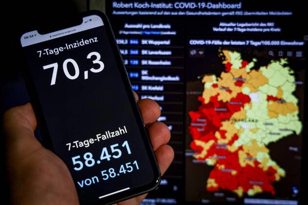 Coronavirus in Germany Covid 19 Dashboard of the Robert Koch Institute 27 08 2021 Robert Koch Institute 7 days Incidence 70.3 7 days Number of cases 58 451 COVID 19 cases 3 913 828 Addition of 12 029 compared to the previous day COVID 19 deaths 92 096 Addition of 14 compared to the previous day