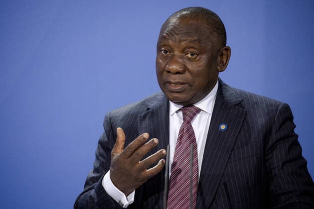 Cyril Ramaphosa, President of the Republic of South Africa, photographed during a joint press briefing with German Chancellor Angela Merkel, CDU, not pictured here, and Felix Tshisekedi, Chairman of the African Union, not pictured here, at the Federal Chancellery in Berlin, 27 08 2021 Berlin Germany Copyright: xJaninexSchmitz photothek.dex
