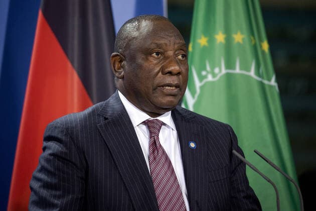 Cyril Ramaphosa, President of the Republic of South Africa, photographed during a joint press briefing with Chancellor Angela Merkel, CDU, not pictured here, and Felix Tshisekedi, President of the Democratic Republic of Congo, not pictured here, at the Federal Chancellery in Berlin, 27 08 2021 Berlin Germany Copyright: xJaninexSchmitz photothek.dex