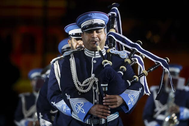 MOSCOW, RUSSIA â€“ AUGUST 27, 2021: Members of the Qatar Police Band perform at the opening of the 2021 Spasskaya Tower International Military Music Festival in Moscow s Red Square. Vladimir Gerdo TASS  TS10E065