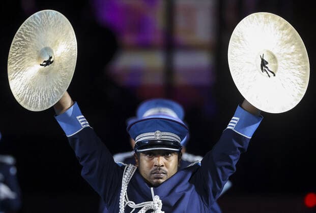 MOSCOW, RUSSIA â€“ AUGUST 27, 2021: A member of the Qatar Police Band performs at the opening of the 2021 Spasskaya Tower International Military Music Festival in Moscow s Red Square. Vladimir Gerdo TASS  TS10E067