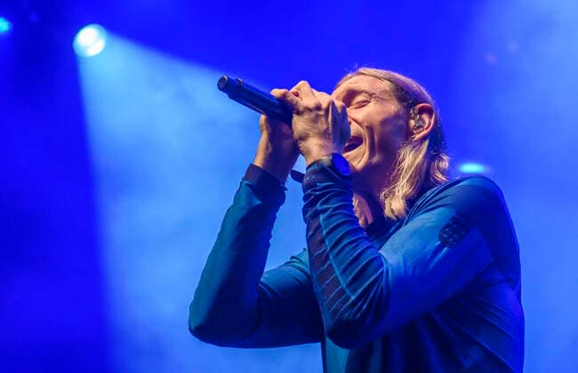 The Danish band When Saints Go Machine with Nikolaj Manuel Vonsild in front plays for Havefest paa Plaenen in Tivoli on Friday 27 August 2021 Havefest replaces Fredagsrock, which has been canceled due to the Covid 19 Corona crisis, Copenhagen  Copyright: TorbenxChristensen TorbenxChristensenx COP114 spdk20210828-010534-L