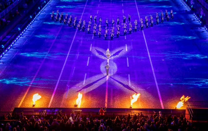 MOSCOW, RUSSIA â€“ AUGUST 27, 2021: A military orchestra performs at the opening of the 2021 Spasskaya Tower International Military Music Festival in Red Square. Marina Lystseva TASS  TS10E07C
