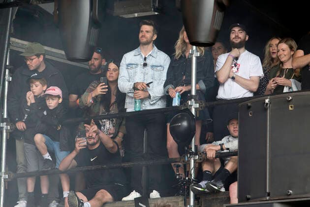 Joel Dommett watches Tom Grennan perform on Main Stage West during day 2 of Reading Festival 2021 at Richfield Avenue in Reading, Berkshire. AUGUST 27th 2021  DFLx21486