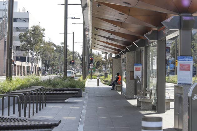 (210901) -- CANBERRA, Sept. 1, 2021 -- Photo taken on Sept. 1, 2021 shows the light rail station in city center during the lockdown in Canberra, Australia. The coronavirus lockdown in the Australian capital has been extended for two weeks as the country continued to battle the third wave of COVID-19 infections. (Photo by Xinhua) AUSTRALIA-CANBERRA-COVID-19-LOCKDOWN EXTENDED LiuxChangchang 
