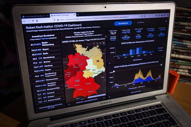 Coronavirus in Germany Covid 19 Dashboard of the Robert Koch Institute 02 09 2021 Robert Koch Institute 7 days Incidence 76.9 7 days Number of cases 63 942 COVID 19 cases 3 970 102 Addition of 13 715 compared to the previous day COVID 19 deaths 92 256 Addition of 33 compared to the previous day