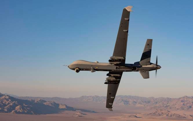 STYLELOCATIONThe General Atomics MQ-9 Reaper unmanned aerial vehicle flies a training mission over the Nevada Test and Training Range at Creech Air Force Base January 14, 2020 in Indian Springs, Nevada. Indian Springs United States of America - ZUMAp138 20200114_zaa_p138_005 Copyright: xA1cxWilliamxRioxRosado UsxAirx