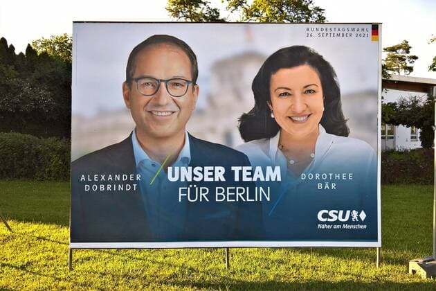 Election or federal election 2021 election poster of the CDU CSU with Alexander Dobrindt and Dorothee Baer