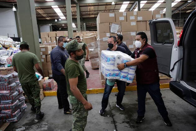 Support Out For Victims Of Hurricane Grace MEXICO CITY, MEXICO - SEPTEMBER 4: The military organize groceries in a collection center to be delivered to the victims after the arrive of Hurricane Grace, which hit in the state of Veracruz, causing damage and leaving many families without homes. On September 4, 2021 in Mexico City, Mexico. (Photo by Angel Morales Rizo) Copyright: xAngelxMoralesxRizox EYEPIXGROUP_AM_04092021_14047