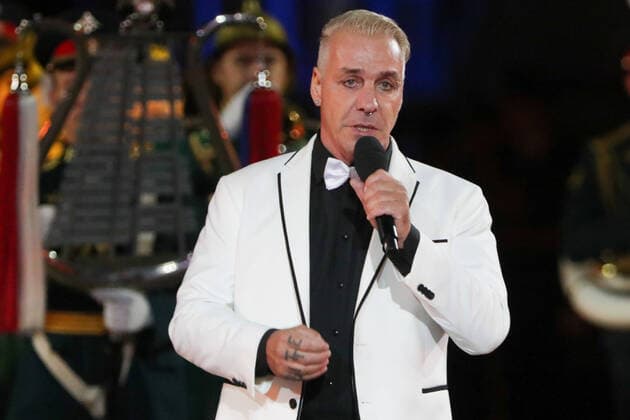 MOSCOW, RUSSIA â€“ SEPEMBER 5, 2021: Lead vocalist Till Lindemann of the German rock band Rammstein performs at the closing of the 2021 Spasskaya Tower International Military Music Festival in Moscow s Red Square. Sergei Karpukhin TASS  TS10F3DC