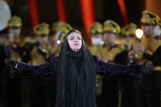 MOSCOW, RUSSIA â€“ SEPEMBER 5, 2021: Singer Tamara Gverdtsiteli performs at the closing of the 2021 Spasskaya Tower International Military Music Festival in Moscow s Red Square. Sergei Karpukhin TASS  TS10F3E4