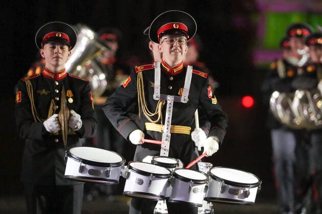 MOSCOW, RUSSIA â€“ SEPEMBER 5, 2021: The Valery Khalilov Moscow Suvorov Military Music College band performs at the closing of the 2021 Spasskaya Tower International Military Music Festival in Moscow s Red Square. Sergei Karpukhin TASS  TS10F3E6