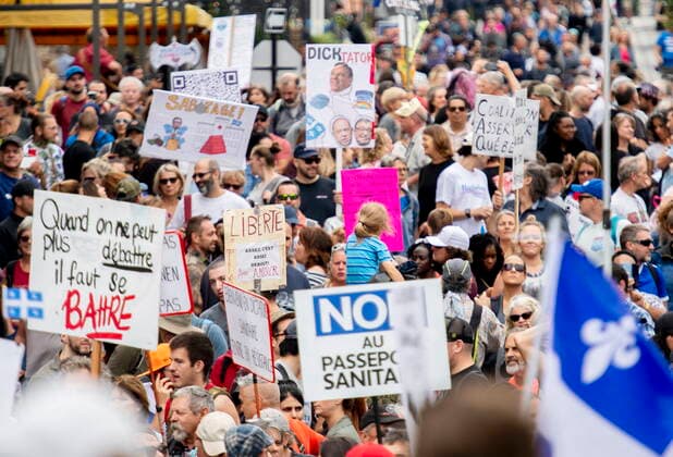 September 5, 2021, Montreal, PQ, Canada: People attend a protest against the Quebec governmentÃ¢â‚¬â ¢s measures to help curb the spread of COVID-19 in Montreal, Sunday, September 5, 2021, as the COVID-19 pandemic continues in Canada and around the world. Montreal Canada  - ZUMAc35_ 20210905_zaf_c35_036 Copyright: xGrahamxHughesx