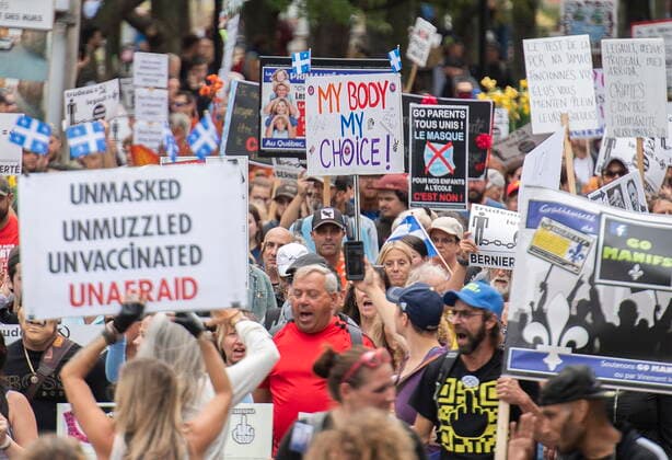 September 5, 2021, Montreal, PQ, Canada: People attend a protest against the Quebec governmentÃ¢â‚¬â ¢s measures to help curb the spread of COVID-19 in Montreal, Sunday, September 5, 2021, as the COVID-19 pandemic continues in Canada and around the world. Montreal Canada  - ZUMAc35_ 20210905_zaf_c35_043 Copyright: xGrahamxHughesx