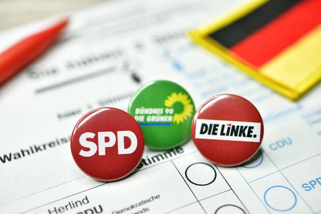 Party badge on a ballot paper, coalition of SPD, GrÃ¼ne and Die Linke, Red Red Green ** NUR FUER REDAKTIONELLE ZWECKE ** EDITORIAL USE ONLY **