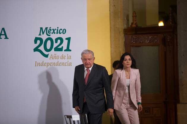 Mexican President Lopez Obrador Meets With Media MEXICO CITY, MEXICO - SEPTEMBER 8: Mexico™s President Andres Manuel Lopez Obrador arrives at his daily press conference at National Palace on September 8, 2021 in Mexico City, Mexico. (Photo by Julian Lopez Eyepix Group) Copyright: xJulianxLopezx EYEPIXGROUP_JL_08092021_14272