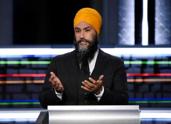 September 9, 2021, Gatineau, PQ, Canada: NDP Leader Jagmeet Singh takes part in the federal election English-language Leaders debate in Gatineau, Que., on Thursday, Sept. 9, 2021. Gatineau Canada  - ZUMAc35_ 20210909_zaf_c35_098 Copyright: xJustinxTangx