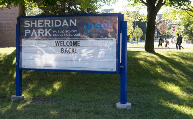 (210909) -- MISSISSAUGA (CANADA), Sept. 9, 2021 -- A WELCOME BACK! sign is seen outside a school in Mississauga, the Greater Toronto Area, Ontario, Canada, on Sept. 9, 2021. Schools in Toronto, Peel, York and Durham started their school years on Thursday, offering a mix of in-person classes and online learning for students. (Photo by Xinhua) CANADA-ONTARIO-MISSISSAUGA-COVID-19-SCHOOL-OPENING DAY ZouxZheng