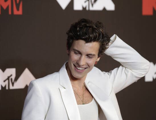 Shawn Mendes arrives on the red carpet at the 38th annual MTV Video Music Awards at Barclays Center in New York City on Sunday, September 12, 2021.  NYP20210912110 JOHNxANGELILLO
