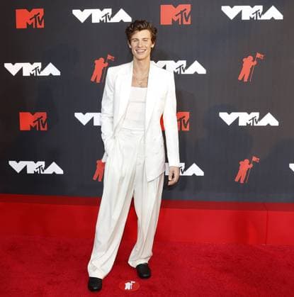 Shawn Mendes arrives on the red carpet at the 38th annual MTV Video Music Awards at Barclays Center in New York City on Sunday, September 12, 2021.  NYP20210912112 JOHNxANGELILLO