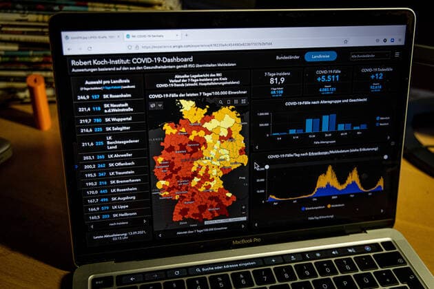 Coronavirus in Germany Covid 19 Dashboard of the Robert Koch Institute 13 09 2021 Robert Koch Institute 7 days Incidence 81.9 7 days Number of cases 68 108 COVID 19 cases 4 083 151 Addition of 5 511 compared to the previous day COVID 19 deaths 92 618 Addition of 12 compared to the previous day