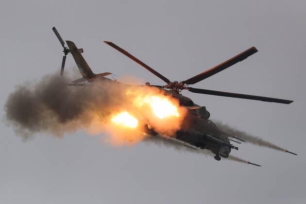 Bilder des Jahres 2021, News 09 September News Themen der Woche KW37 News Bilder des Tages Russland, Sapad-MilitÃ¤r-ManÃ¶ver von Belarus und Russland bei Nischni Nowgorod NIZHNY NOVGOROD REGION, RUSSIA - SEPTEMBER 13, 2021: A Mil Mi-24 attack helicopter takes part in the Zapad 2021 joint Russian-Belarusian military exercises at the Mulino training range. The Zapad-2021 drills are held on September 10-16, 2021, on training grounds of Russia and Belarus and in the water area of the Baltic Sea; the exercises involve about 200,000 people, over 80 aircraft and up to 760 units of military hardware. Sergei Savostyanov TASS  TS1105BA