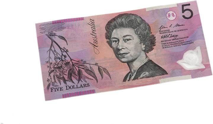 Banknote 5 Australian dollar bill, front with Queen Elisabeth II, Australia 5 Australia dollar bill with Queen Elisabeth II, Australia BLWS651934 Copyright: xblickwinkel McPHOTO B.xLeitnerx
