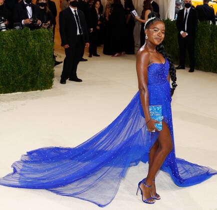 Amanda Gorman arrives on the red carpet for The Met Gala at The Metropolitan Museum of Art celebrating the opening of In America: A Lexicon of Fashion in New York City on Monday, September 13, 2021.  NYP20210913509 JOHNxANGELILLO