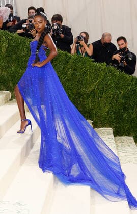 Amanda Gorman arrives on the red carpet for The Met Gala at The Metropolitan Museum of Art celebrating the opening of In America: A Lexicon of Fashion in New York City on Monday, September 13, 2021.  NYP20210913510 JOHNxANGELILLO