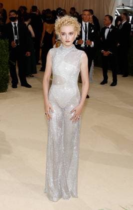 Julia Garner arrives on the red carpet for The Met Gala at The Metropolitan Museum of Art celebrating the opening of In America: A Lexicon of Fashion in New York City on Monday, September 13, 2021.  NYP20210913512 JOHNxANGELILLO