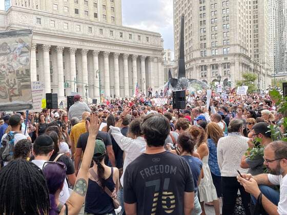 NEW YORK, NY- SEPTEMBER 13: View of the Great American Walkout No Mandates No Passports Rally at Foley Square in New York City on September 13, 2021. Copyright: xRainmakerxPhotox