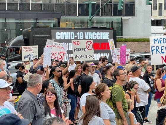 NEW YORK, NY- SEPTEMBER 13: View of the Great American Walkout No Mandates No Passports Rally at Foley Square in New York City on September 13, 2021. Copyright: xRainmakerxPhotox
