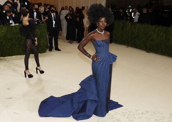 Lupita Nyong o arrives on the red carpet for The Met Gala at The Metropolitan Museum of Art celebrating the opening of In America: A Lexicon of Fashion in New York City on Monday, September 13, 2021.  NYP20210913359 JOHNxANGELILLO
