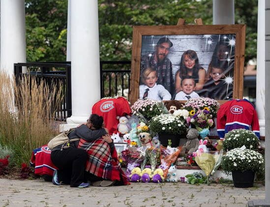 September 14, 2021, Amherst, NS, Canada: People gather at a memorial site in Amherst, N.S. on Tuesday Sept. 14, 2021. A Nova Scotia town is grieving the loss of a family of six, including four children, whose bodies were discovered Sunday evening following a fire in a travel trailer. Amherst Canada  - ZUMAc35_ 20210914_zaf_c35_022 Copyright: xRonxWardx