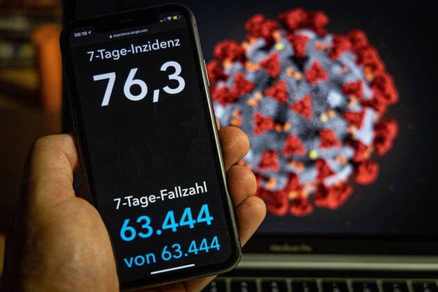 Coronavirus in Germany Covid 19 Dashboard of the Robert Koch Institute 16 09 2021 Robert Koch Institute 7 days Incidence 76.3 7 days Number of cases 63 444 COVID 19 cases 4 114 856 Addition of 12 925 compared to previous day COVID 19 deaths 92 837 Addition of 68 compared to previous day