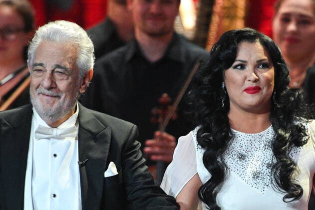 Russia Opera Singer Netrebko Anniversary 6653952 18.09.2021 Opera singers Anna Netrebko and Placido Domingo are pictured during a concert marking Anna Netrebko s 50th birthday, at the State Kremlin Palace, Moscow, Russia. Ramil Sitdikov Sputnik Moscow Russia  Copyright: xRamilxSitdikovx