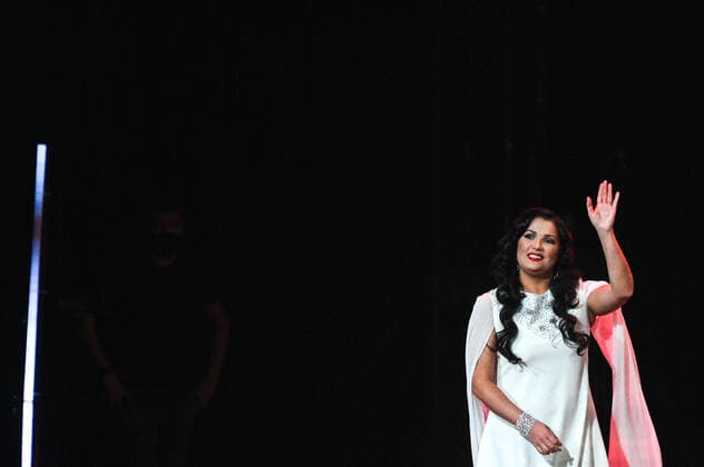 Russia Opera Singer Netrebko Anniversary 6654008 18.09.2021 Opera singer Anna Netrebko waves during a concert marking her 50th birthday, at the State Kremlin Palace, Moscow, Russia. Ramil Sitdikov Sputnik Moscow Russia  Copyright: xRamilxSitdikovx