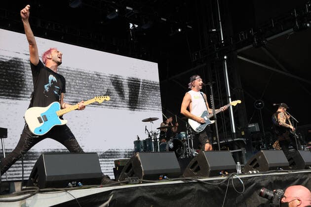 American Rock band All Time Low performs on stage during the iHeartRadio Music Festival Daytime Concerts at Area15 in Las Vegas, Nevada on Saturday, September 18, 2021.  LAV2021091810 JAMESxATOA