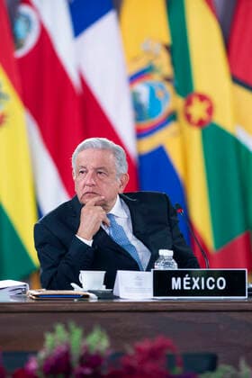 (210919) -- MEXICO CITY, Sept. 19, 2021 -- Mexican President Andres Manuel Lopez Obrador attends the 6th Summit of Heads of State and Government of the Community of Latin American and Caribbean States (CELAC) in Mexico City, capital of Mexico, on Sept. 18, 2021. (Str Xinhua) MEXICO-MEXICO CITY-CELAC-SUMMIT Stringer 