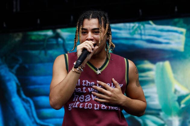 Rapper 24kGoldn performs on stage during the iHeartRadio Music Festival Daytime Concerts at Area15 in Las Vegas, Nevada on Saturday, September 18, 2021.  LAV2021091834 JAMESxATOA