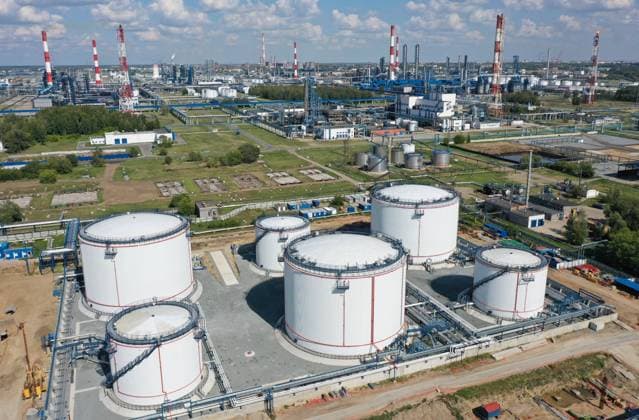 OMSK, RUSSIA - AUGUST 2, 2021: An aerial view of the Gazpromneft-Omsk Refinery, a subsidiary of the Gazprom Neft Russian oil producer. Gavriil Grigorov TASS  TS111417