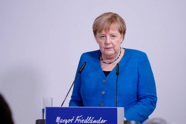 Awarding of the Margot Friedlaender Prize 2021 Current,20 09 2021,Berlin, Federal Chancellor Dr Angela Merkel in portrait during her laudation at the awarding of the Margot Friedlaender Prize Berlin Berlin Germany